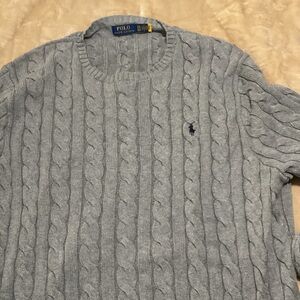 Polo by Ralph Lauren Light Gray Cable Knit Crewneck Sweater